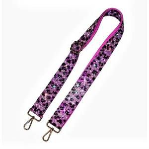 NEW MIMI WHOLESALE leopard rhinestone crossbody strap in pink
